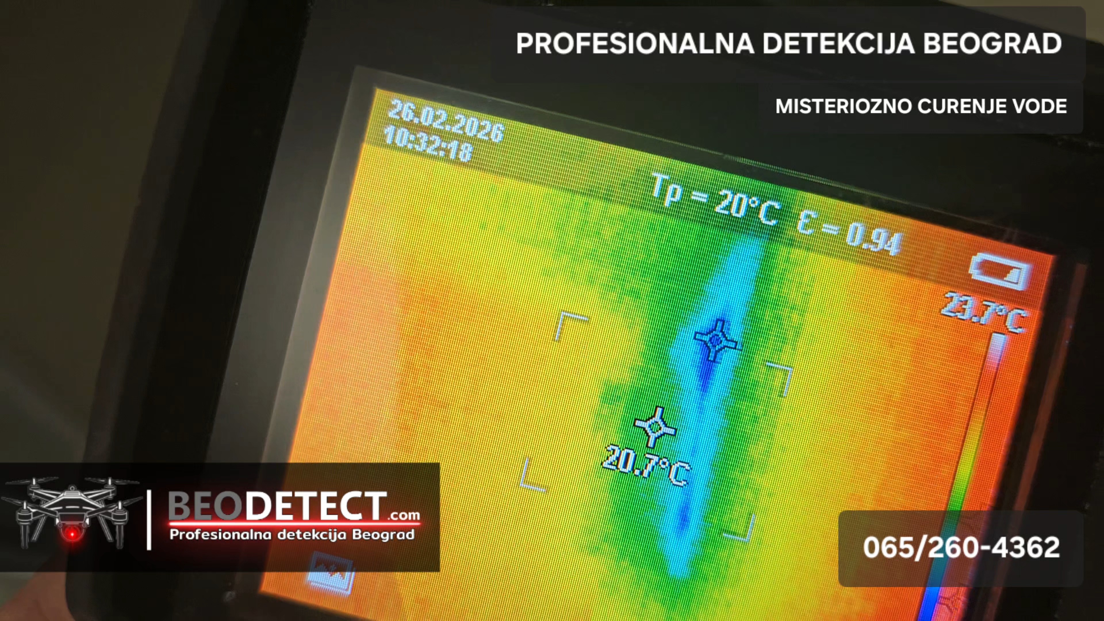 Uspesno otkriveno curenje vode termovizijom beodetect beo detect beograd detekcija curenja termovizija termovizijsko snimanje usluzno termalna kamera termo kamera